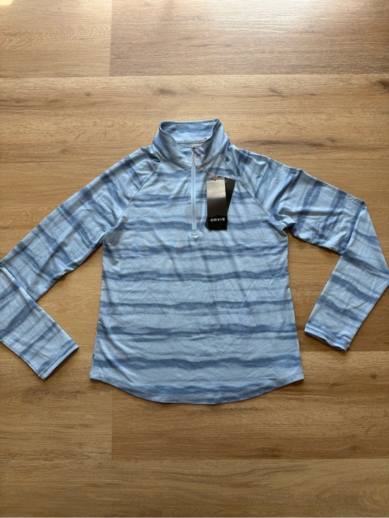Orvis Sweaters - Orvis Light Blue Striped Half-Zip Mock Neck Pullover